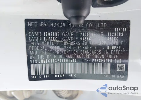 2019 Honda Civic Ex from USA, damaged, VIN JHMFC1F32KX001510